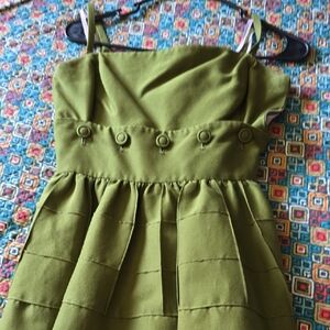 Maeve Olive Green Tiered Sundress Button-Waist  Straps can be removed Pockets